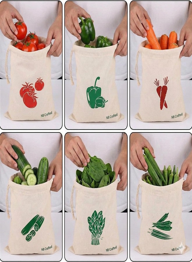 NB Crafted Vegetable Storage Bags for Fridge, Cotton Mesh Bag Reusable and Washable Multipurpose Eco Friendly Heavy-duty, Double Bags with Drawstrings (Pack of 6) - Image 3